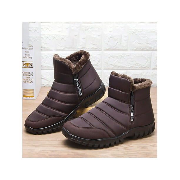Mens Casual Winter Snow Ankle Boots Shoes Fur Inside Zipper Warm Walking Outdoor